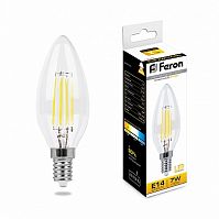 Лампа светодиодная филамент Feron LB-66  Свеча С35 E14 220В 7Вт 740Лм 2700К 35х100мм картинка 